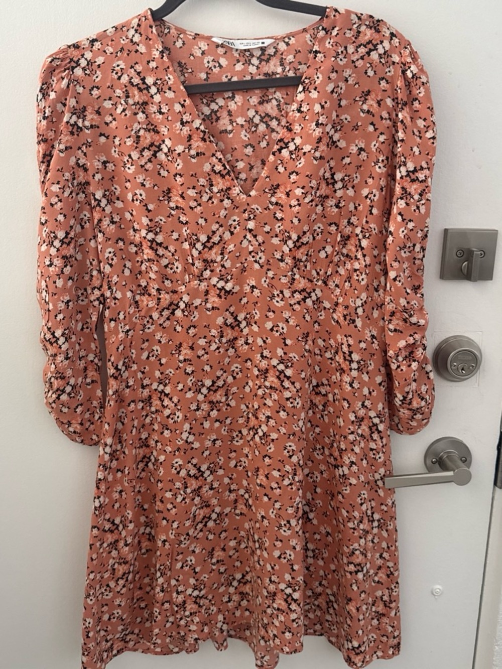 Zara Peach Floral V-Neck Midi Dress